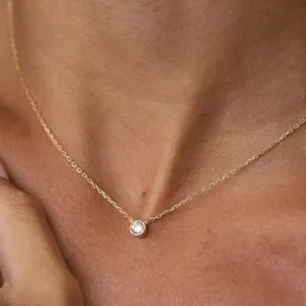 14K?Gold Plated Circle CZ Solitaire Necklace |